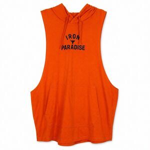 Under Armour Project Rock Iron Paradise Hoodie Mens M Orange Sleeveless Gym